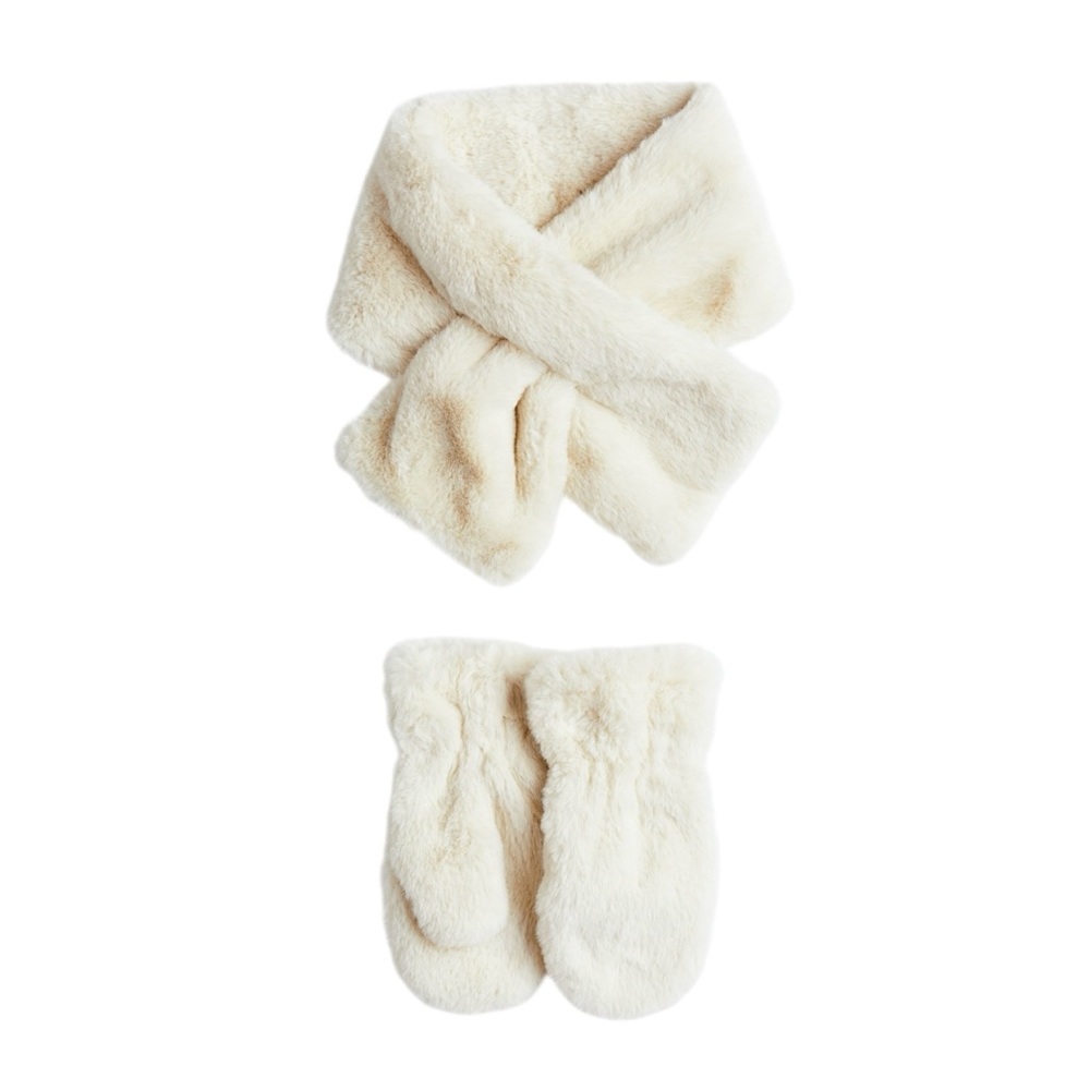 H&M girls faux fur scarf and mittens set